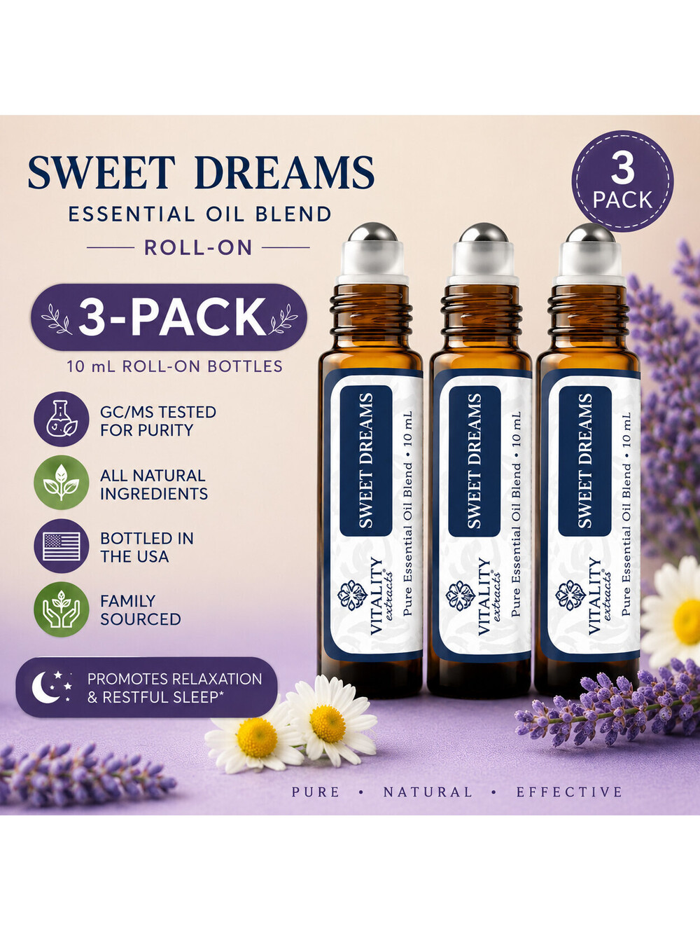 3-Pack Vitality Extracts Sweet Dreams Essential Oil Roll On 10mL Pure Blend